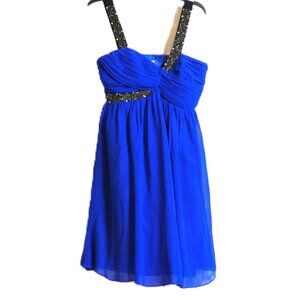 Blue PROM Dress Size 4 Mini Chiffon Beaded Ruched Flirty Flighty Layers Lipsy UK